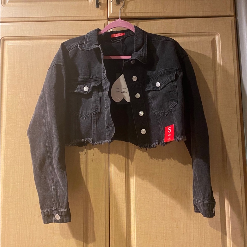 heart & hips black cropped denim jacket